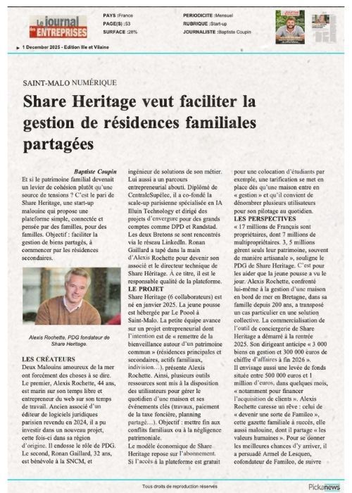 LE JOURNAL DES ENTREPRISES SHARE HERITAGE